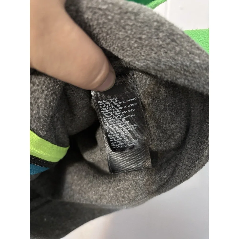 The North Face Toddlers Boy 2T Fleece Jacket Zip Green Gray Blue Pockets Hooded‎